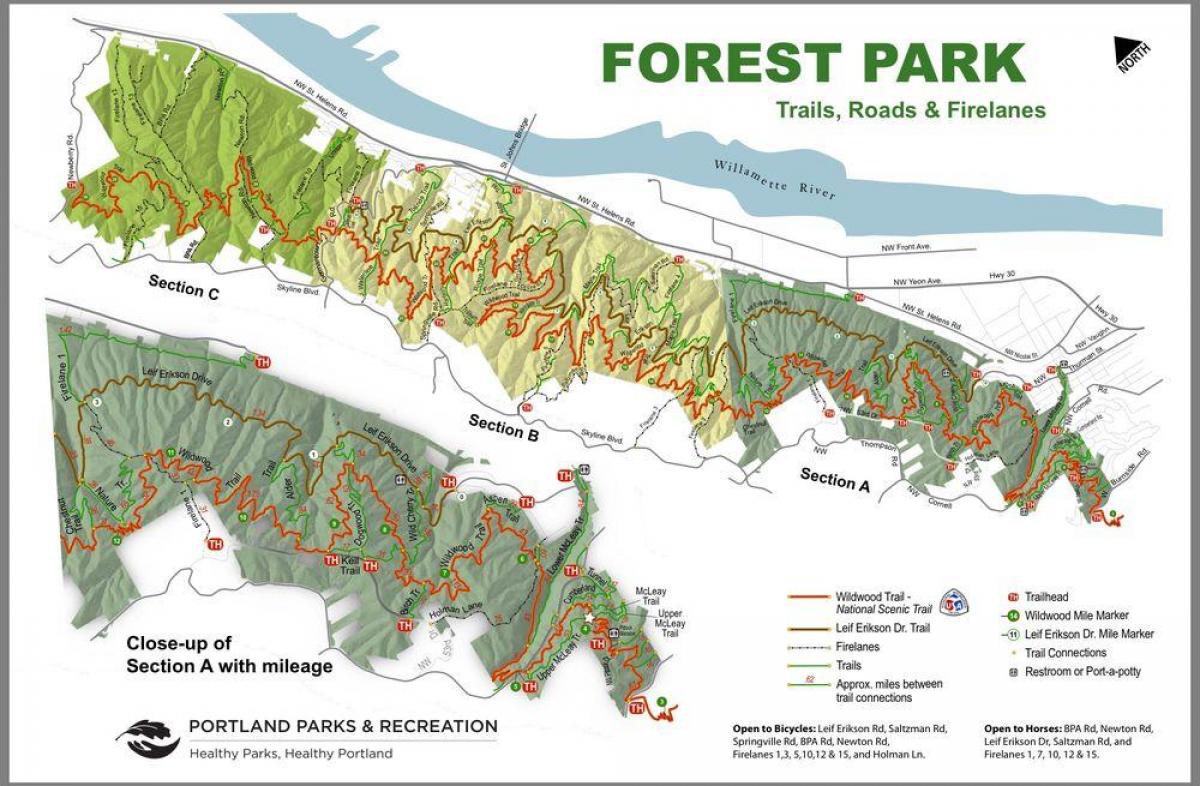χάρτης της Forest Park, Πόρτλαντ του Όρεγκον