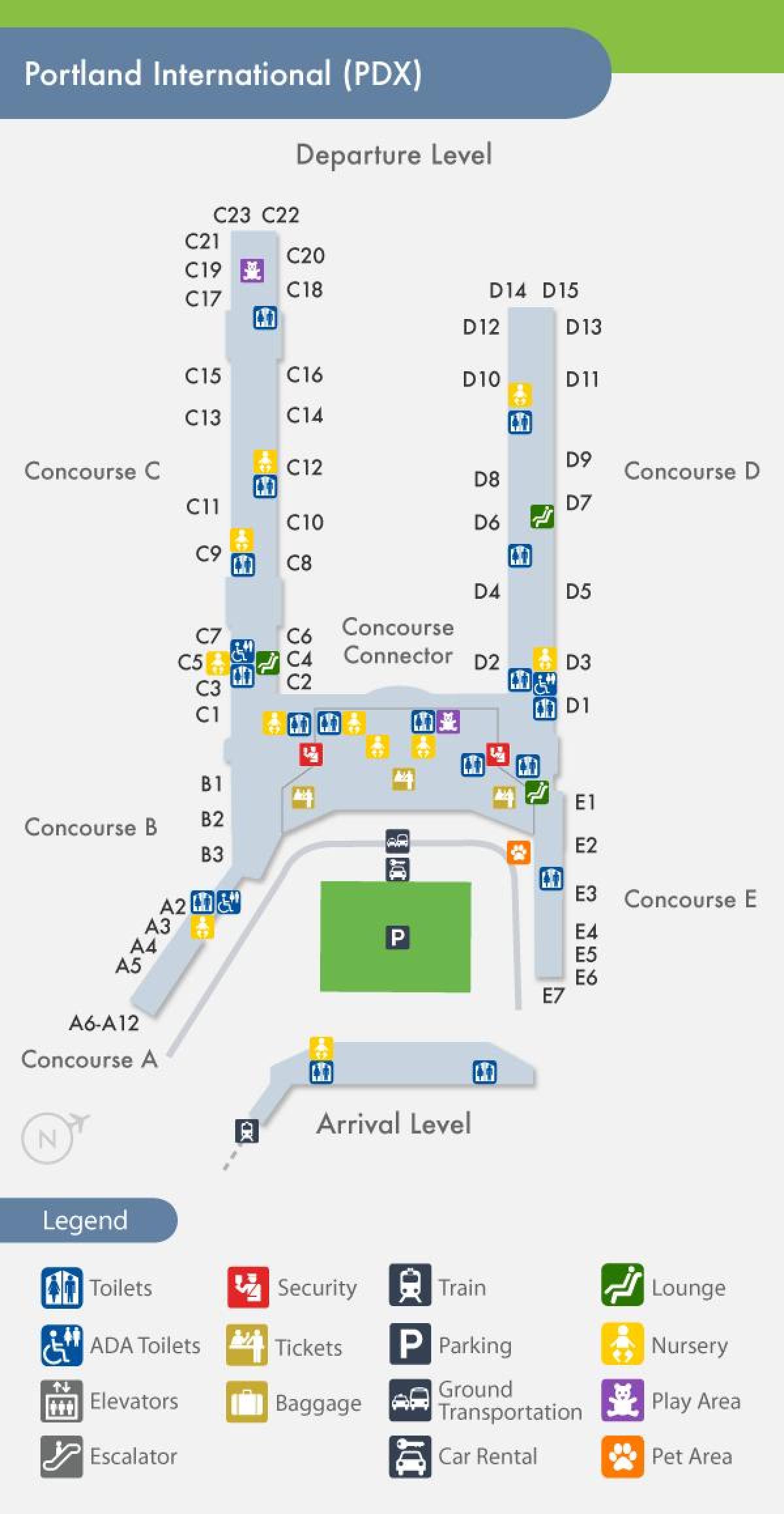 PDX χάρτης του αεροδρομίου