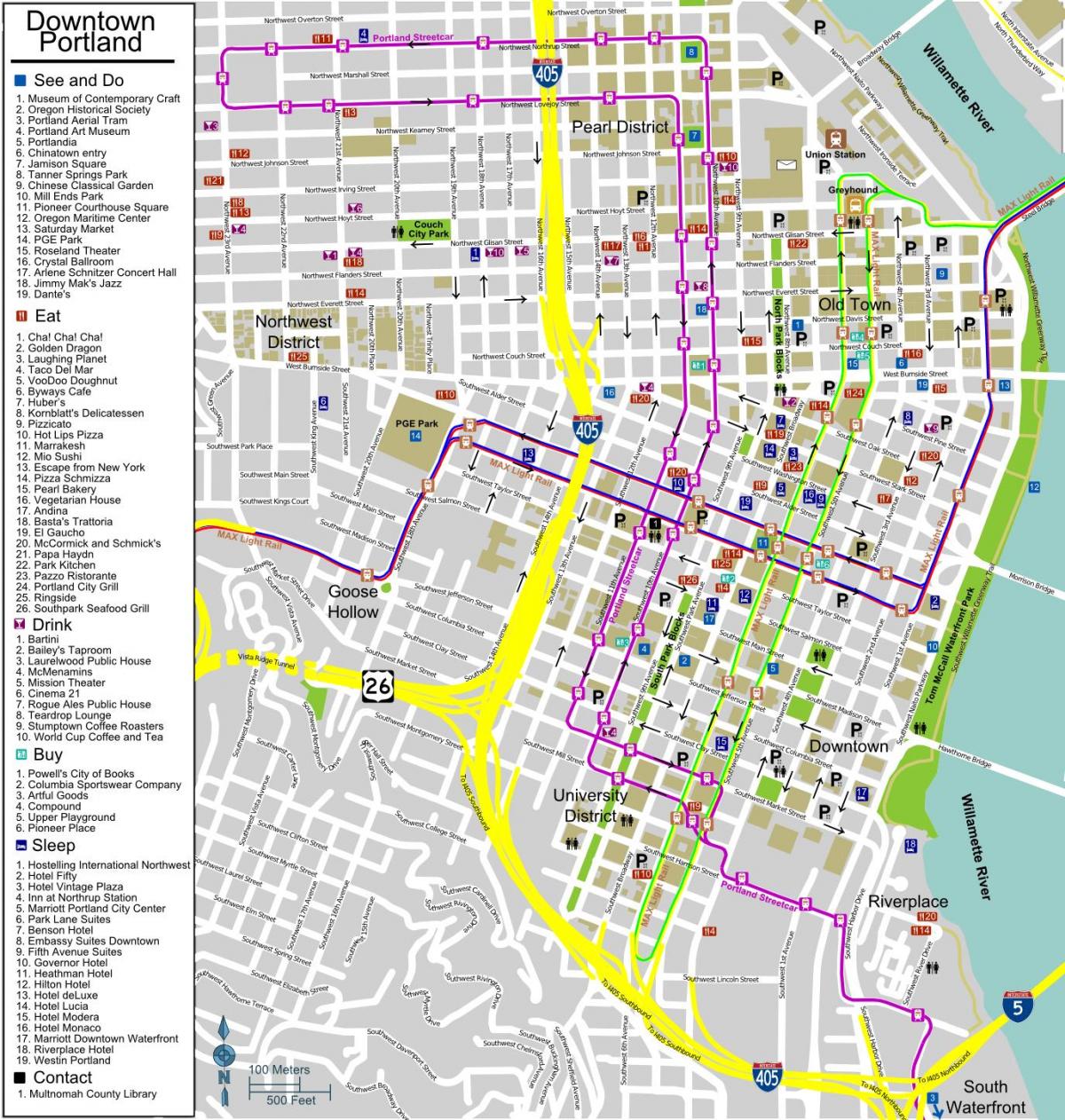 χάρτης στο κέντρο της πόλης Portland